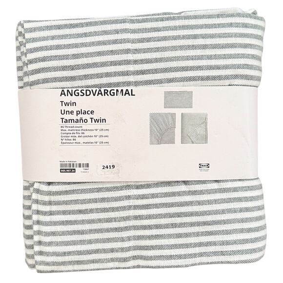 IKEA ANGSDVARGMAL Green Stripe Twin Flannel Sheet Set - Picture 1 of 2